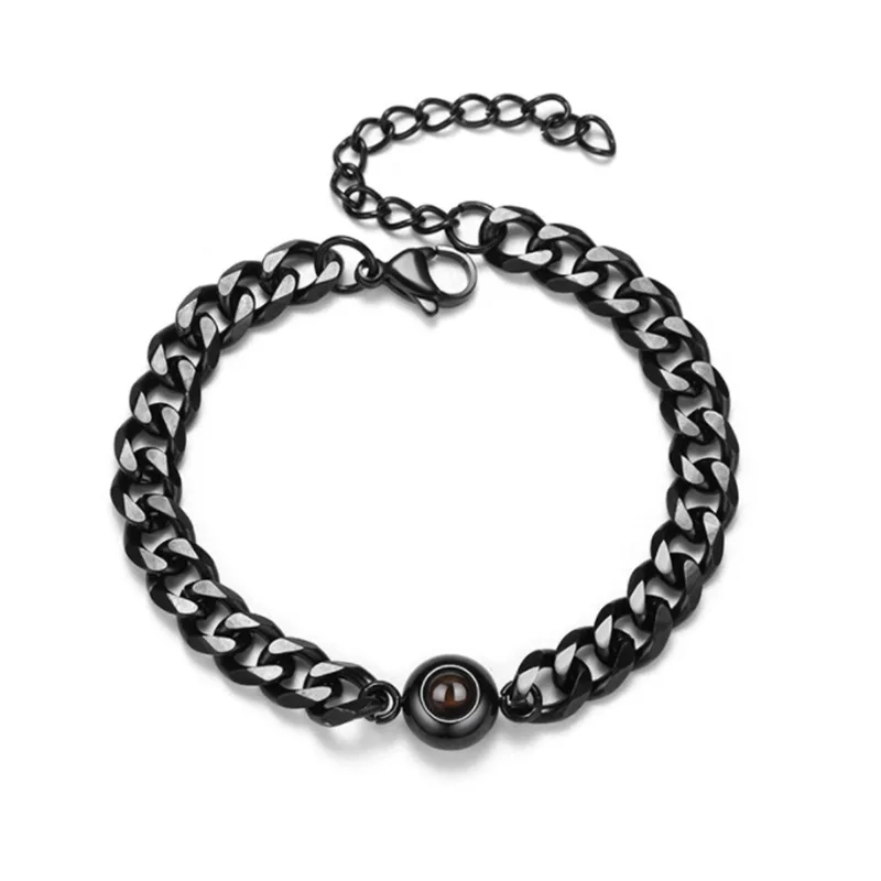 HIYONG Picture Custom Simple Men's Three-Color Thick Cuban Chain Projection Bracelet