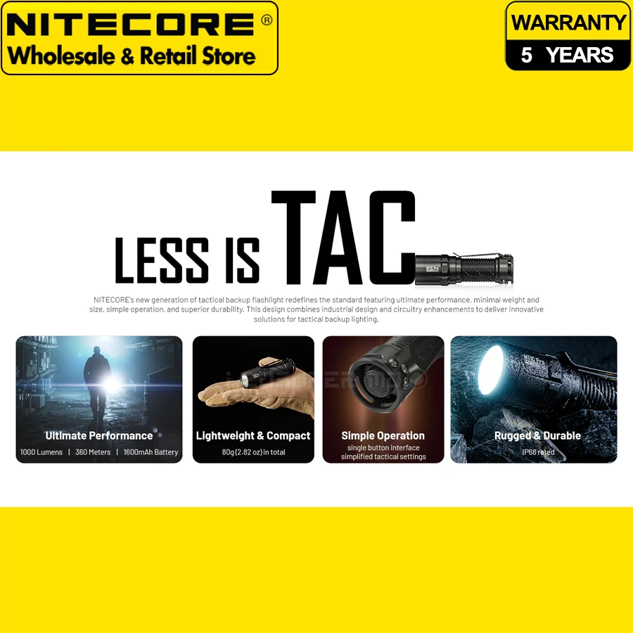 1000 Lumens Pocket Torch NITECORE MT1C Pro High Output Compact Tactical Flashlight for Gear & Outdoor & Camping & EDC