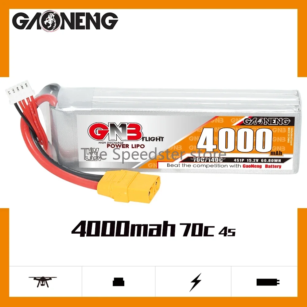 GAONENG GNB 4000mAh 2S/3S/4S/5S/6S 7.6V/11.4V/15.2V/19.0V/22.8V 70C HV LiPo Battery with XT60/XT90/T Plug for RC Cars Boat Drone