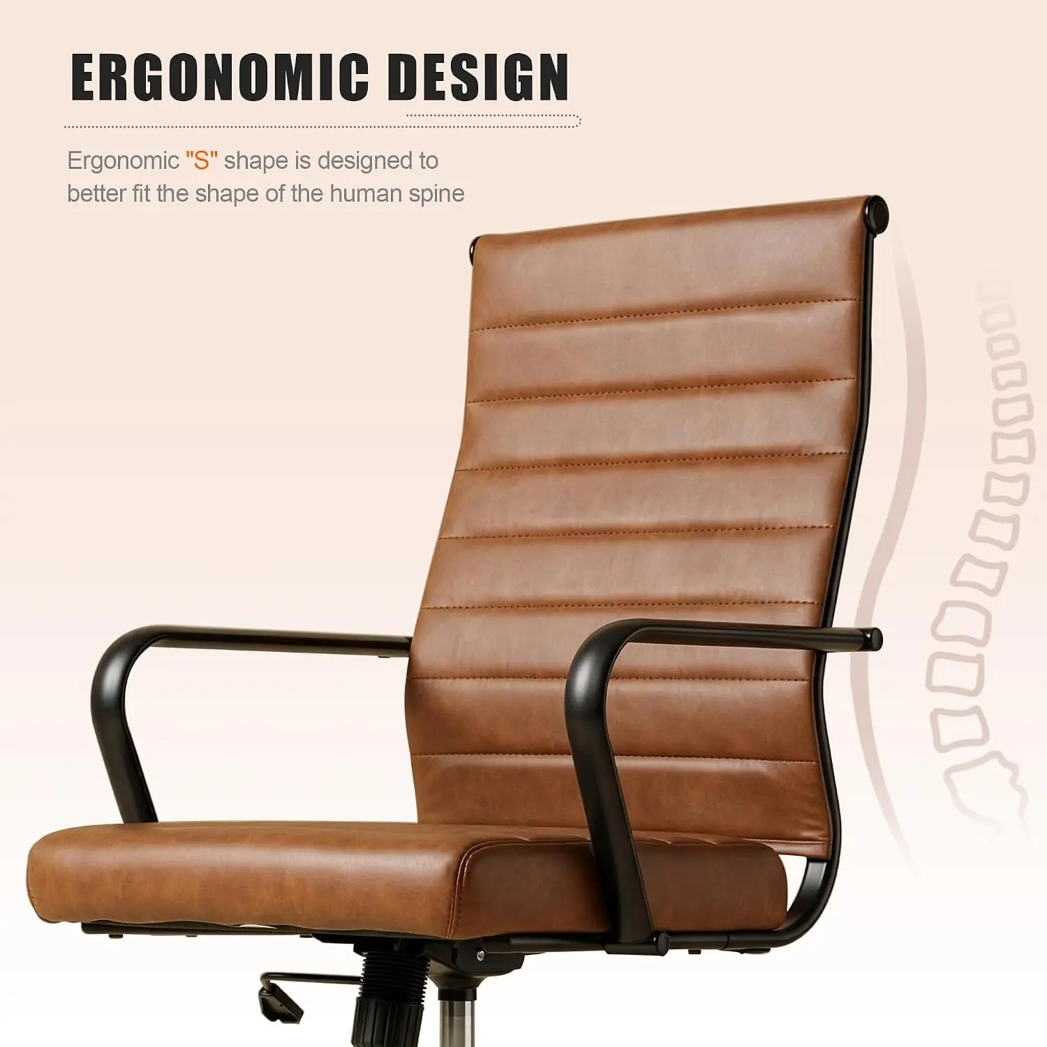 Leather Office Desk Chair Ergonomic Ribbed Swivel Rolling Height Adjustable Executive Conference Home, Customized