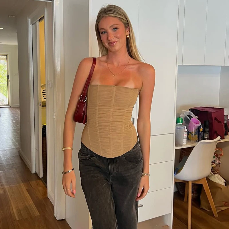 

Tornova Women's Fishbone Waist Corset Tops Bodycon Sleeveless Vest Tee High Waist 2025 Summer Sexy Sleeveless Mesh Y2K Tanks Top