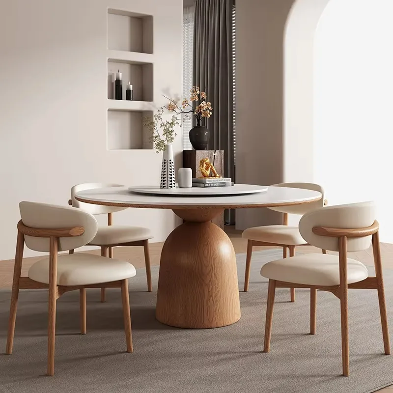 Modern minimalist marble set chair round home decoration function family dining table
