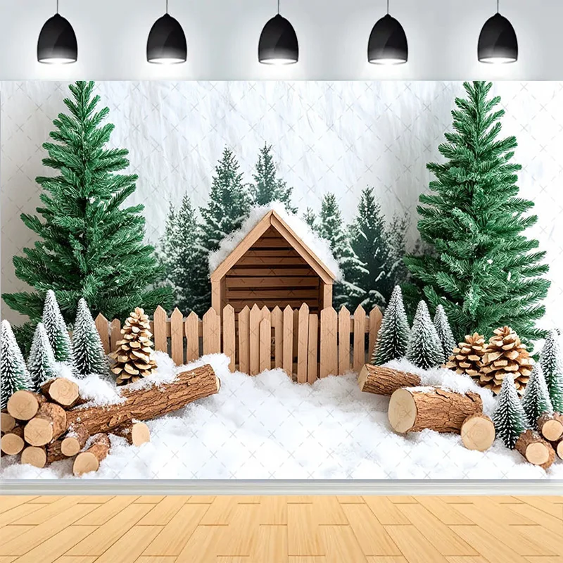 Winter Christmas Wonderland Festive Windows Photography Background Snowflakes Tree Birthday Party Studio Backdrops AZ-08