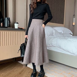 2021 Autumn Winter Women's Knitting New Double Pocket Fluffy Loose Wool Medium And Long Girls' Skirt Leisure Daily Camel Color