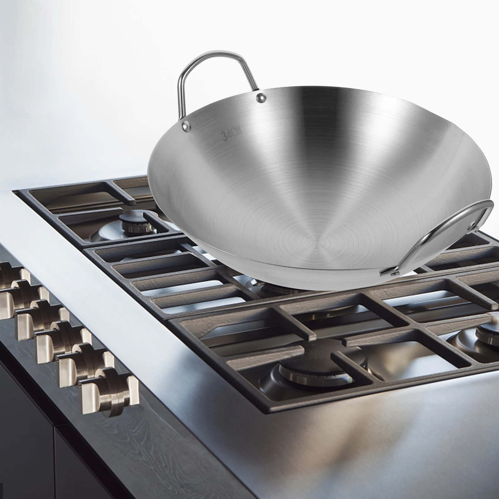Wok de acero inoxidable grueso, sartén resistente para estufa eléctrica de Gas, Cocina de Inducción, plancha, barra de cocina