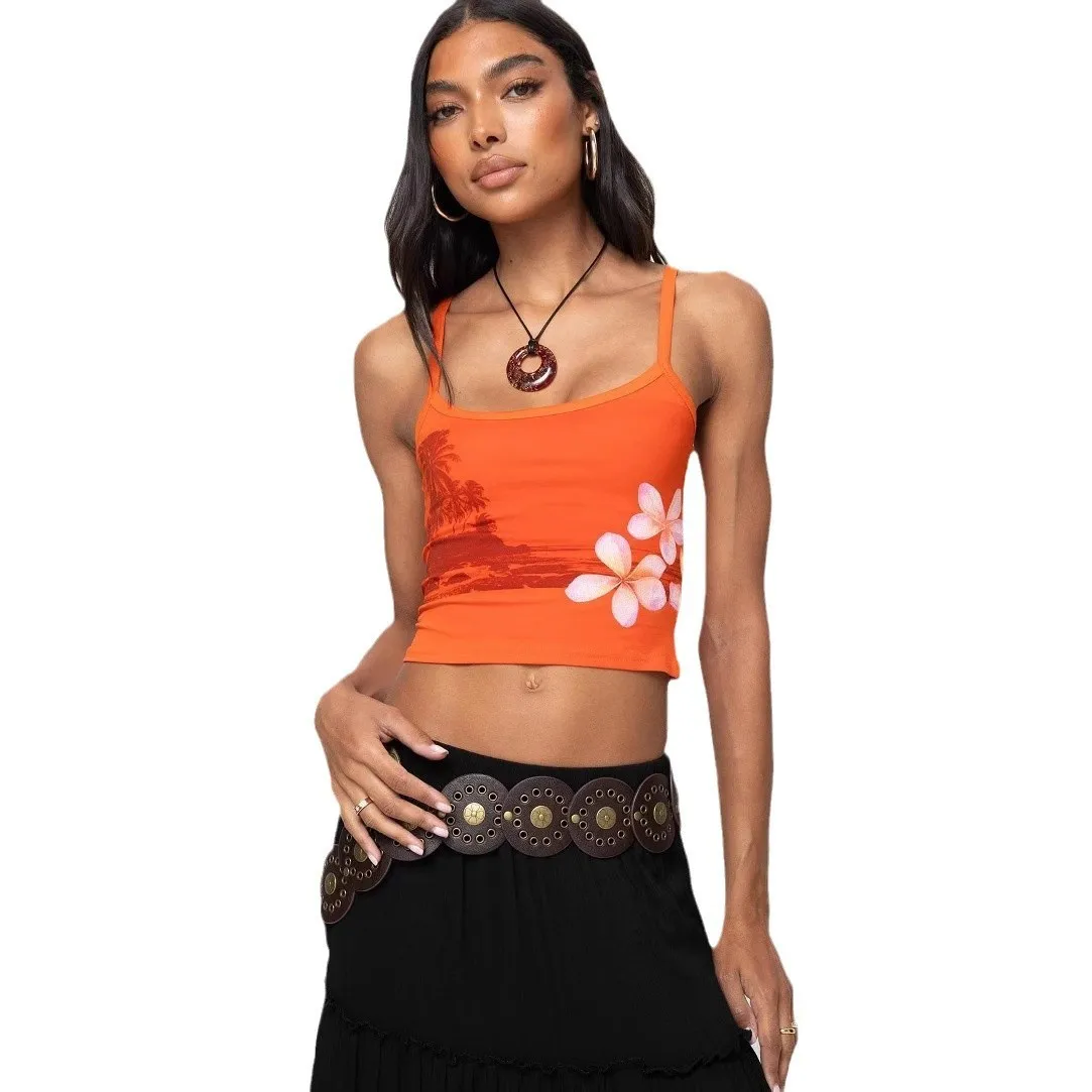 Faionable comfortabele sexy 3D-geprinte bandvest top dames zomer nieuwe collectie kleding kleine riem ontwerp