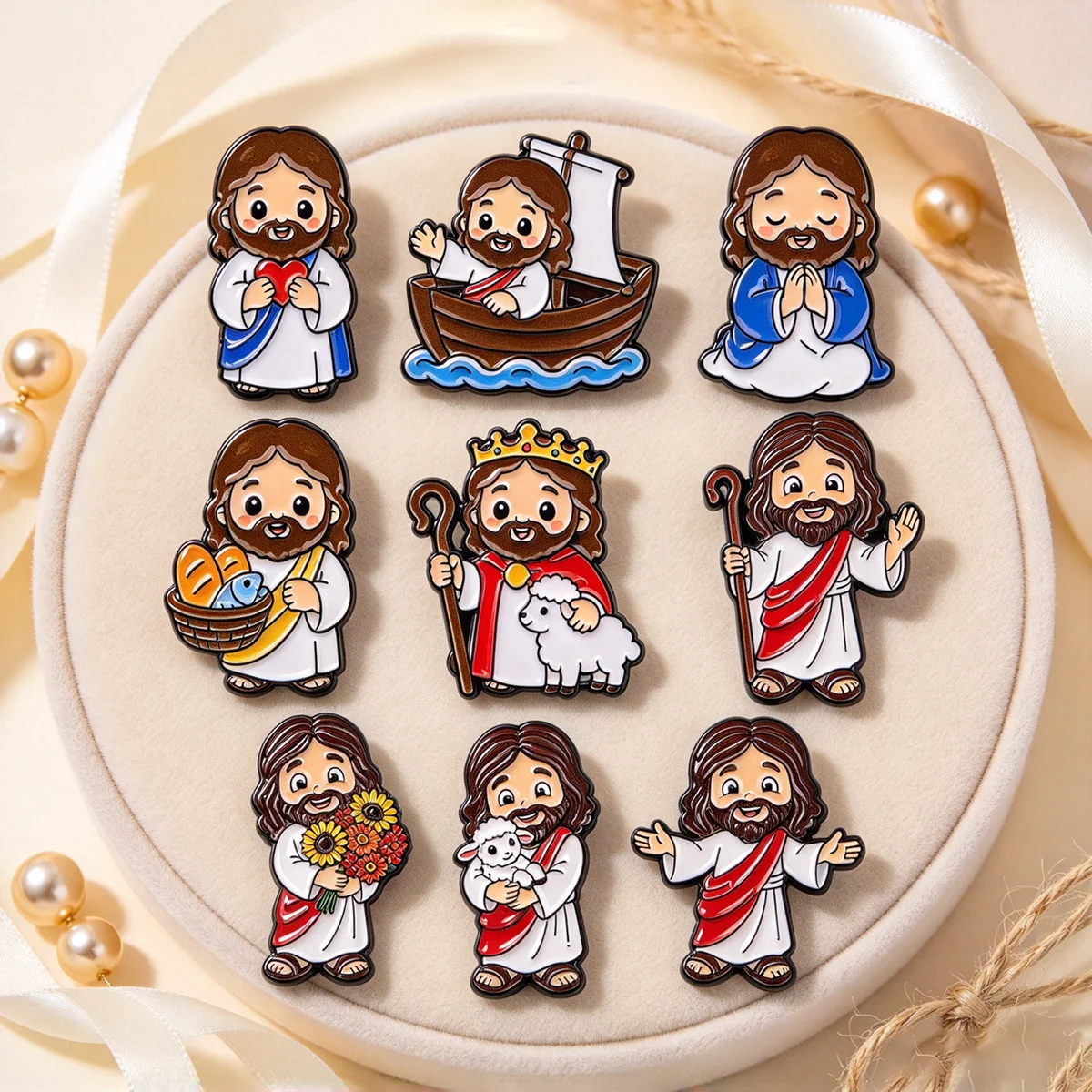 9-teiliges Set mit niedlichen Jesus-Broschen, Cartoon-Religions-Metall-Emaille-Anstecknadeln, Abzeichen für Rucksack, Kleidung, Accessoires, Schmuck, Geschenk für Freunde – Detail 2