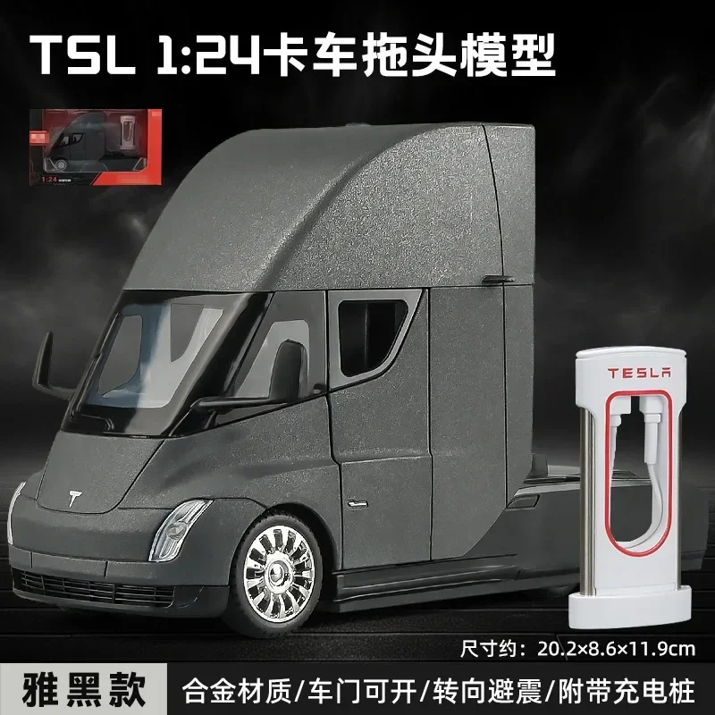 1:24 Tesla Semi Truck Trailer Model Metal Alloy Diecast Sound & Light Gift With Boys Collection Car Model Toy C325