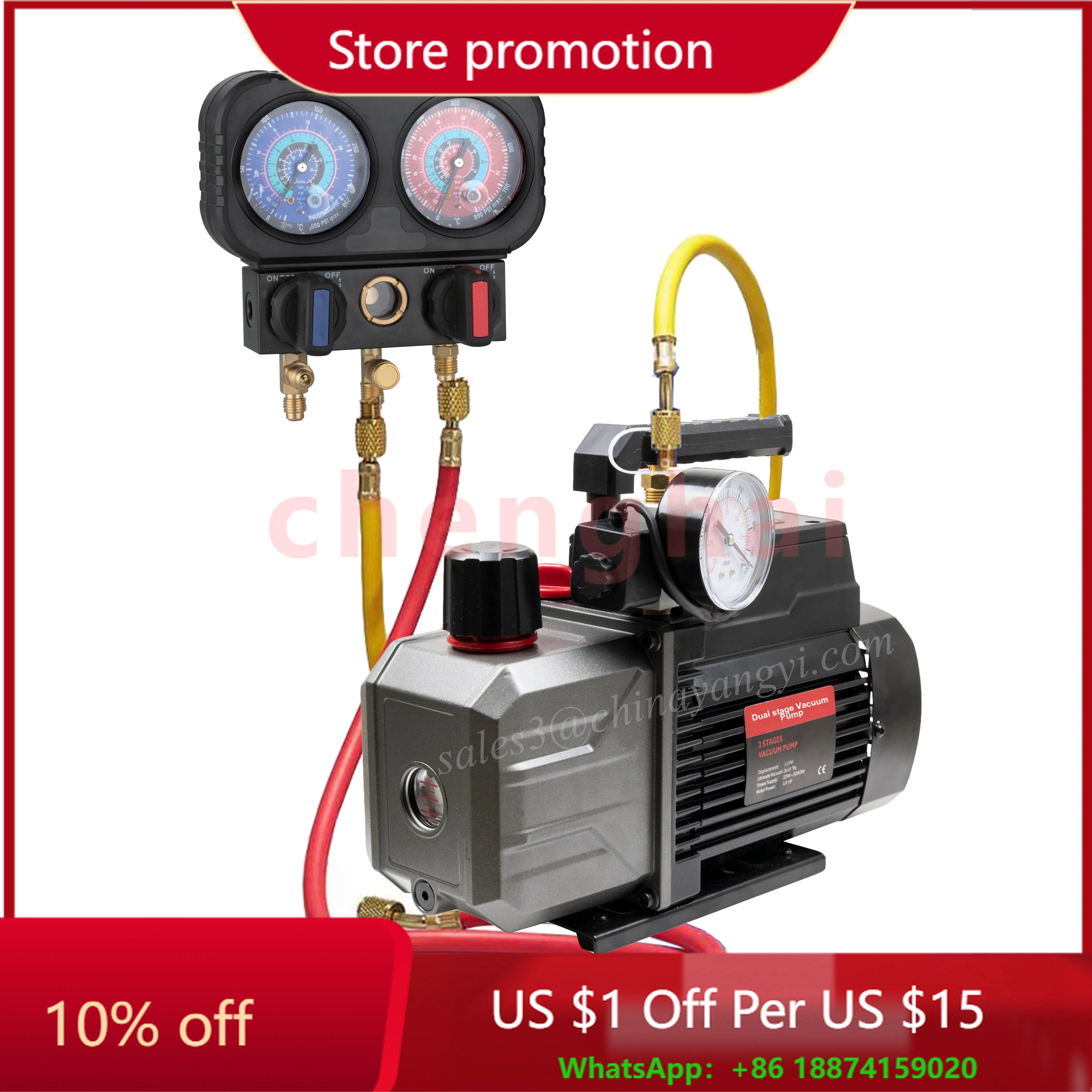 

Refrigeration Vacuum Pump 6CFM 8CFM 10CFM for R410a for HVAC/AUTO Air Conditioning Refrigerant Recharging with Pump Oil