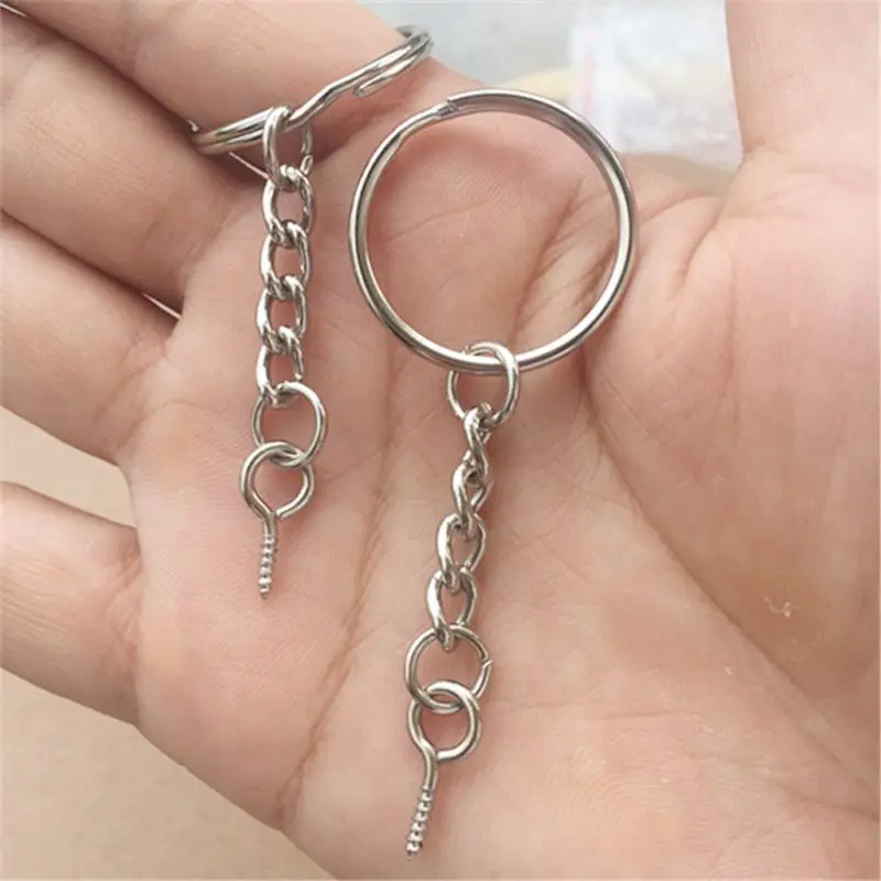 ZB91 20x Split for Key Ring with Chain Jump Rings with Screw Eye Pins Split for Key Ring with Chain Silver Metal Split for Ke