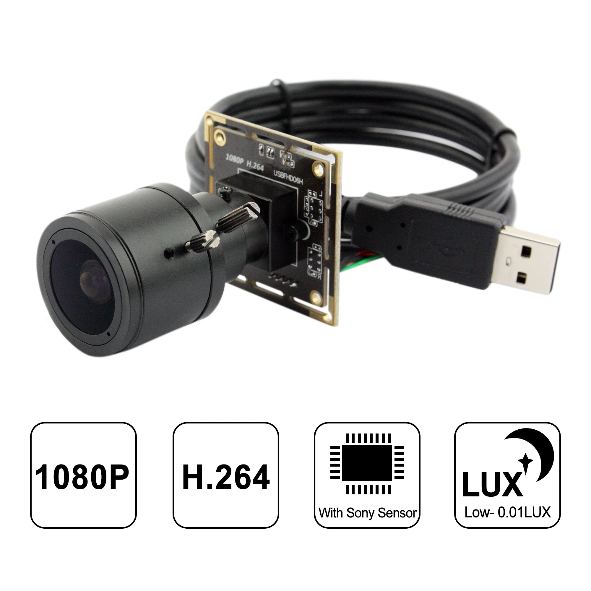 ELP H.264 Full HD 1080P USB Camera Module Low Light CMOS IMX323 Video Security Camera with 2.8-12mm  Manual Focus Lens