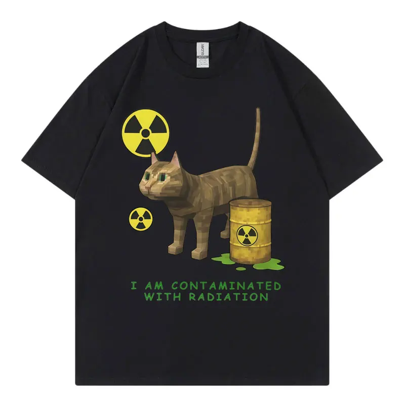 

Футболка I Am Contaminated with Radiation с забавным котом-мемом, мужская и женская модная футболка высокого качества, летние повседневные хлопковые футболки
