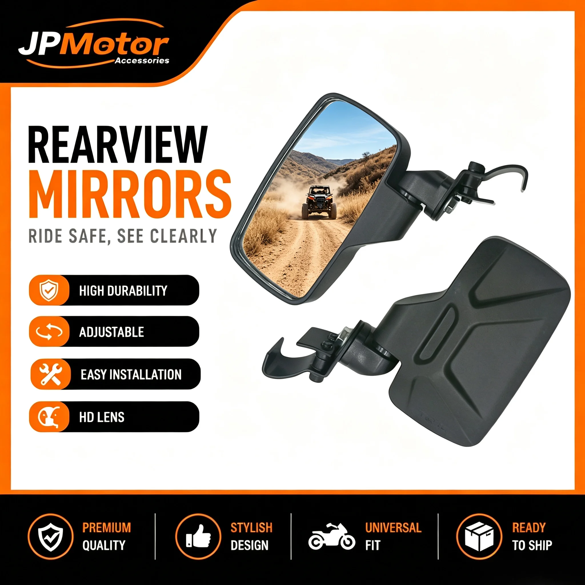 UTV Side Rearview Mirrors 1.75-2