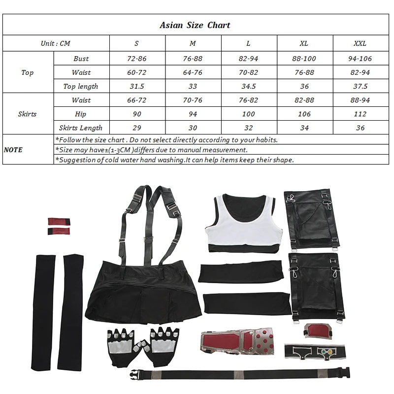 ROLECOS FF VII 티파 코스프레 의상 FF7 리메이크 게임 코스프레 의상, 할로윈 섹시한 오버올 스커트 장갑 스타킹