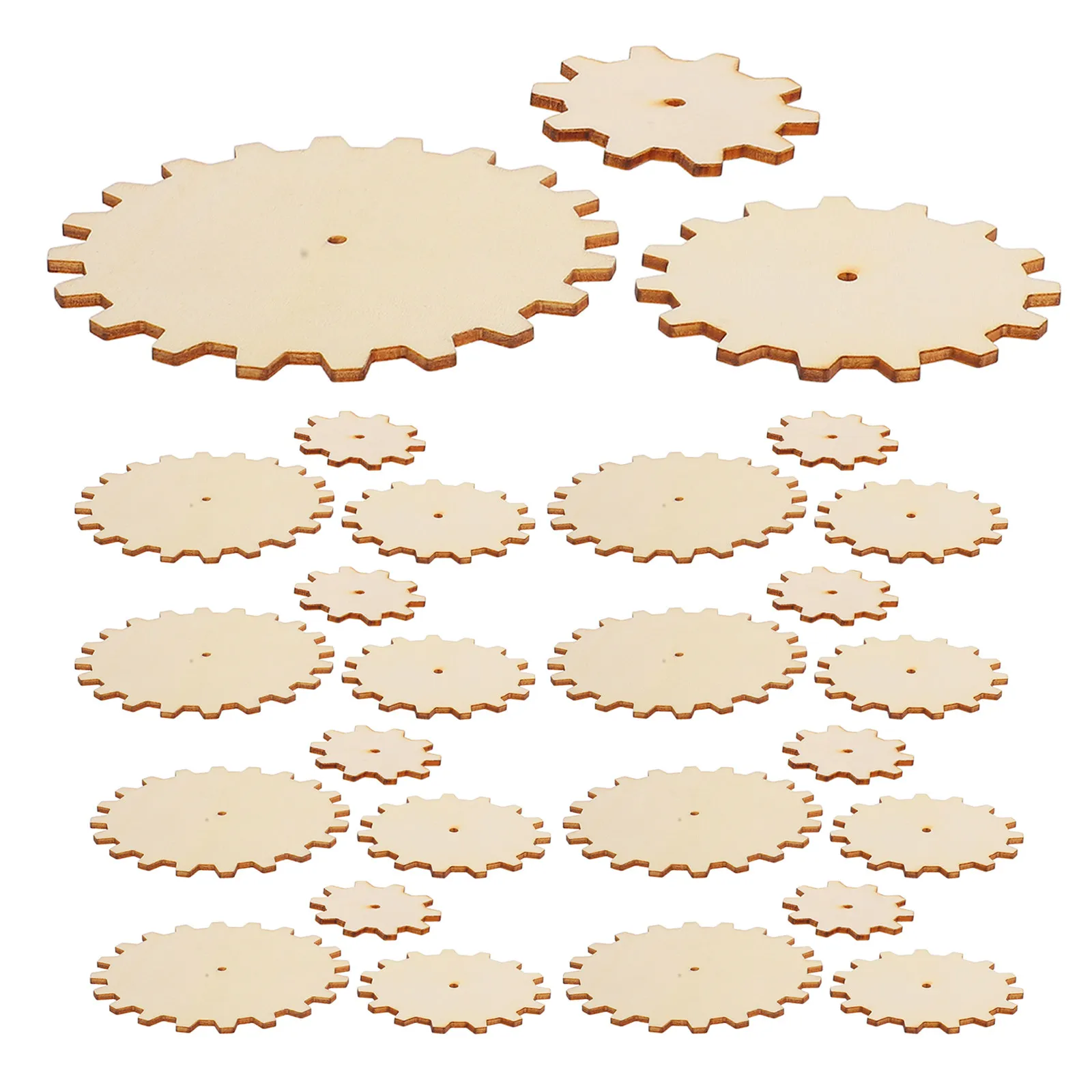 

30Pcs Wood Gear Cutouts Blank Unfinished Pieces 3 Sizes 5Cm 7.5cm 10Cm DIY Craft Wood Circles for Painting Decoration Creative