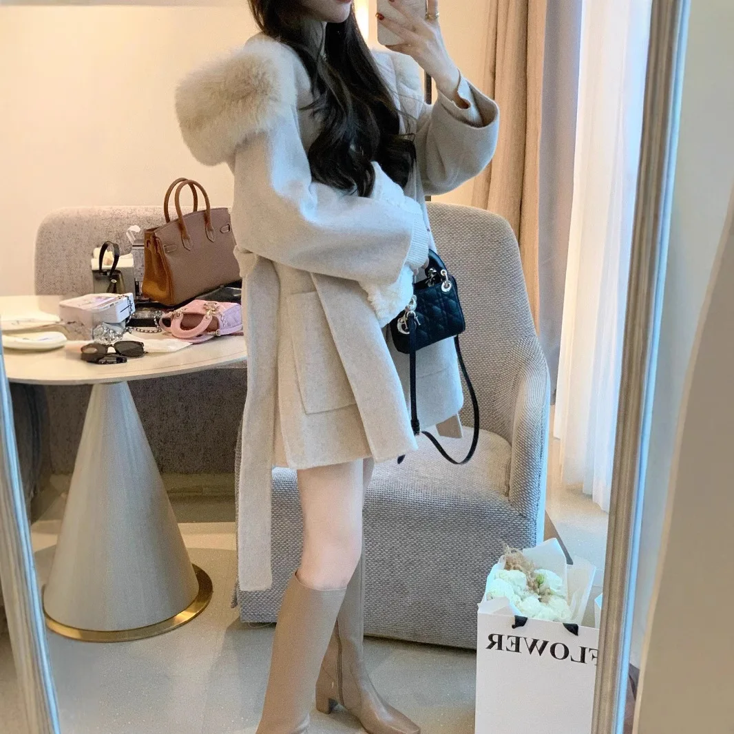 Cappotto corto coreano di lana reversibile in cashmere di fascia alta Autunno e inverno Abbigliamento donna Giacca di lana in vita con temperamento piccolo