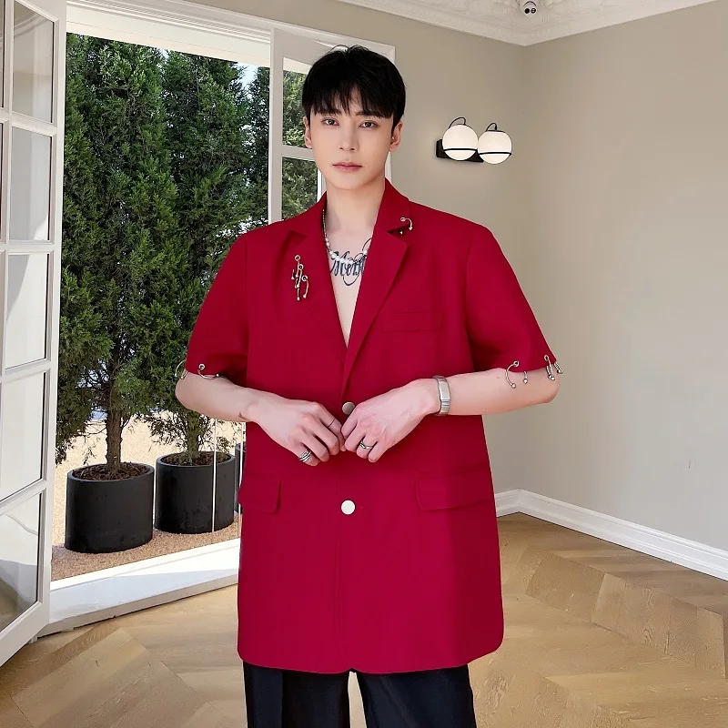 

Casual Men's Summer Faionable Retro Design Iron Ring Five-Quarter Sve Jaet Regular Fit Youth ular All-Season Outerwear