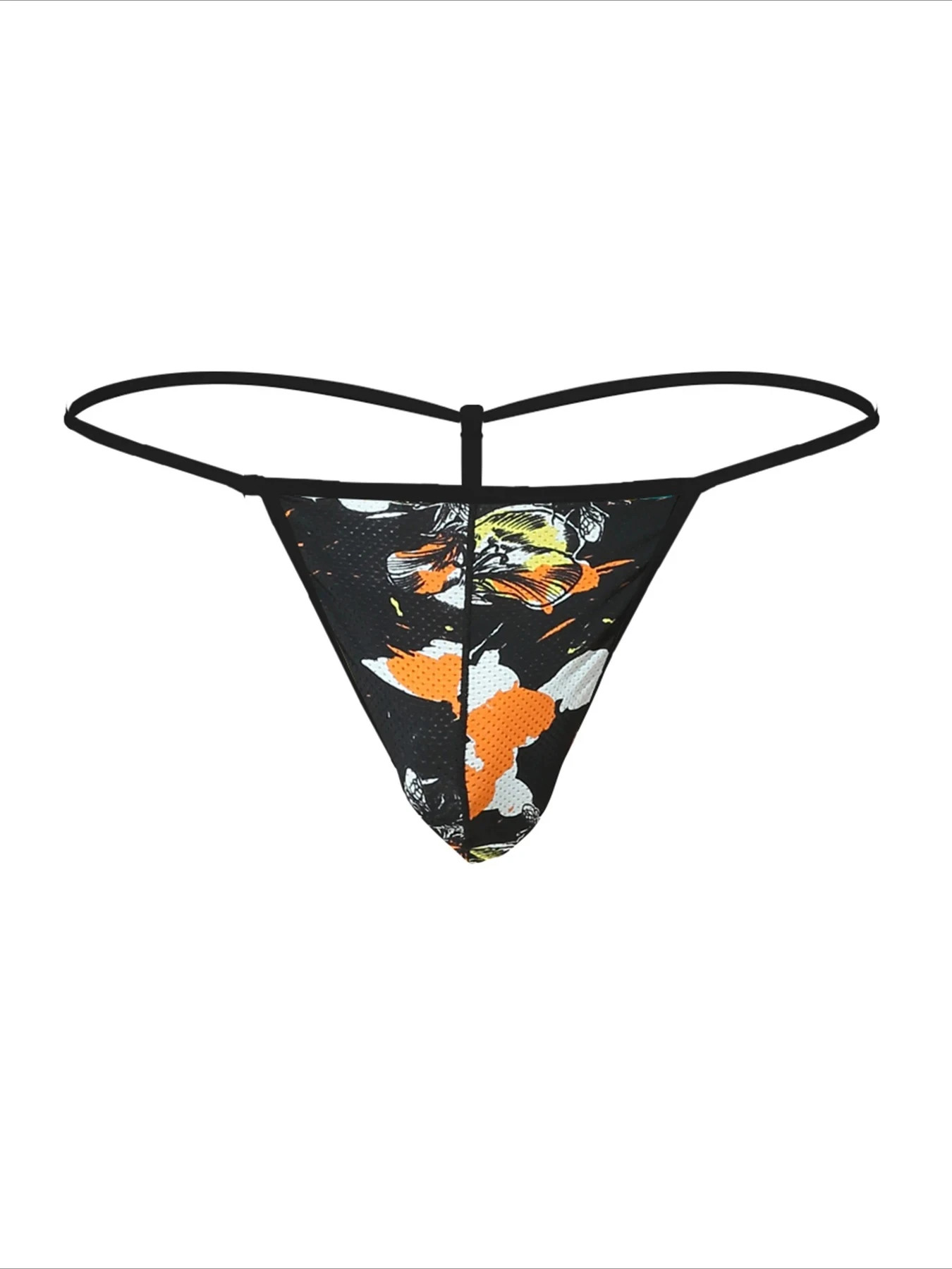 Men's Floral Bird Print Thong Stretch Comfortable Casual Underwear Teenager U Convex Pouch T Back G-string Daily Wear Underpants