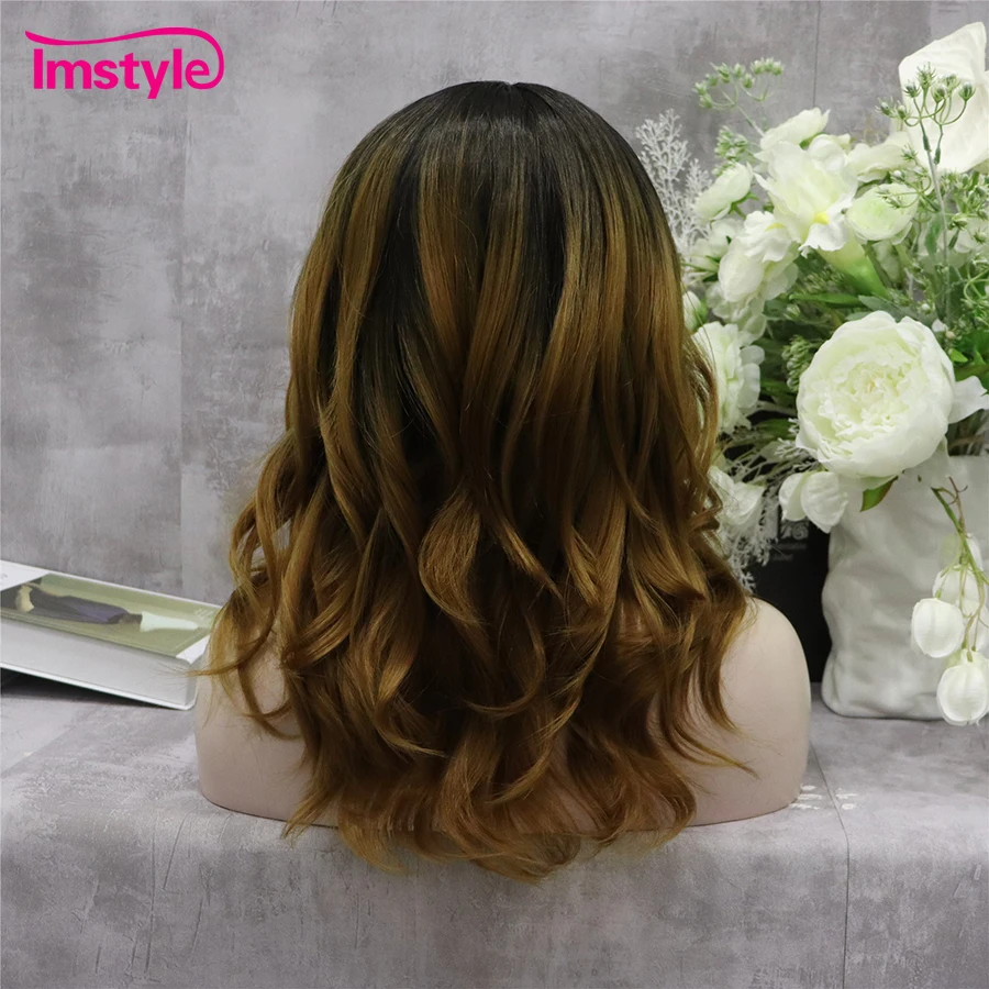 Imstyle Ombre Brown Wig Synthetic Lace Front Wig Natural Wavy Wigs For Women Heat Resistant Fiber Daily Wig