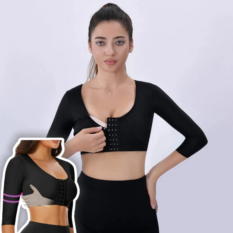 

Сексуальная короткая майка Корректирующее белье с длинными рукавами и пуговицами спереди без стального кольца, со сборками, красивая спина, спортивный бюстгальтер для йоги и бега