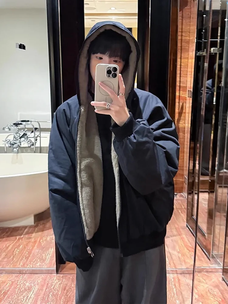 

Couples Thiened Faux Fur Hooded Cotton Jaet Men Women Sle Winter Warmest Coat Polyester Fiber Long Sve Zipper Closure