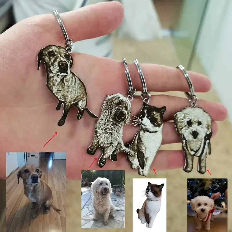 Custom Photo Pet Keychain  Keyring with Realistic Cat & Dog Portrait, Cute Animal Design, Perfect Gift for Pet Lovers, Customize