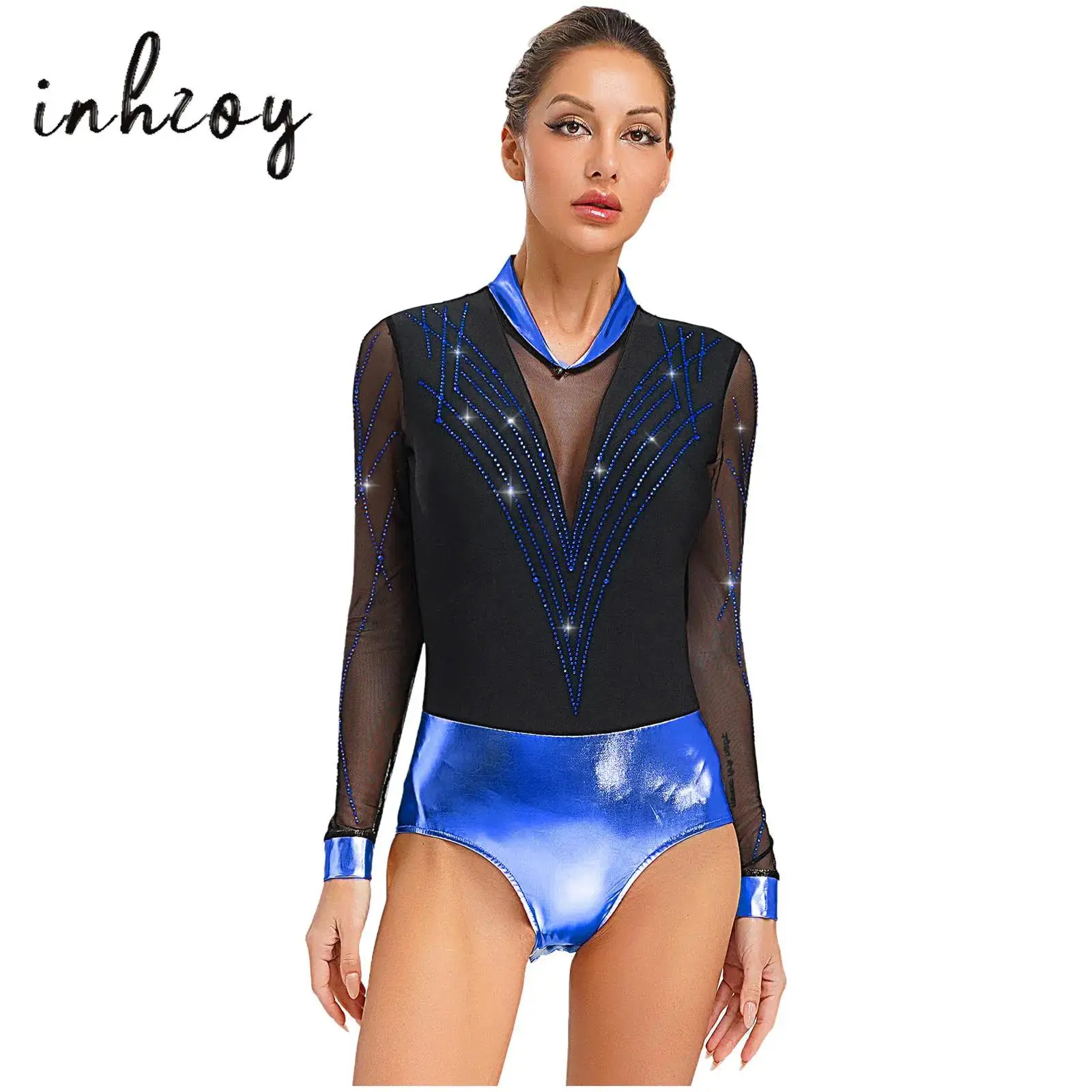 mulheres-patinacao-artistica-danca-collant-cor-bloco-brilhante-strass-metalico-retalhos-malha-pura-mangas-compridas-ginastica-bodysuit
