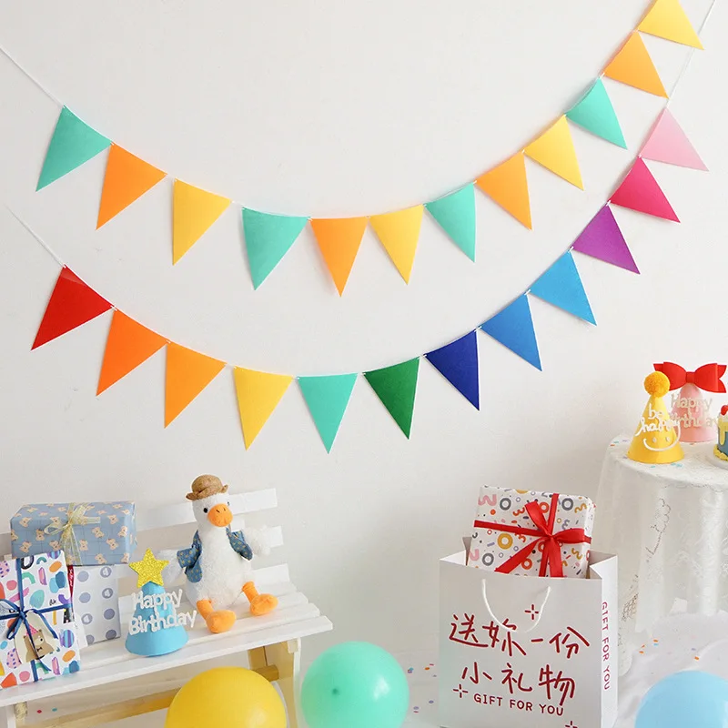 12 flag 2.5m kolorowe girlandy z filcowego banera na ścianę wiszący Banner urodziny chorągiewki proporczyk Baby Shower girlanda ślubna dekoracja flagi