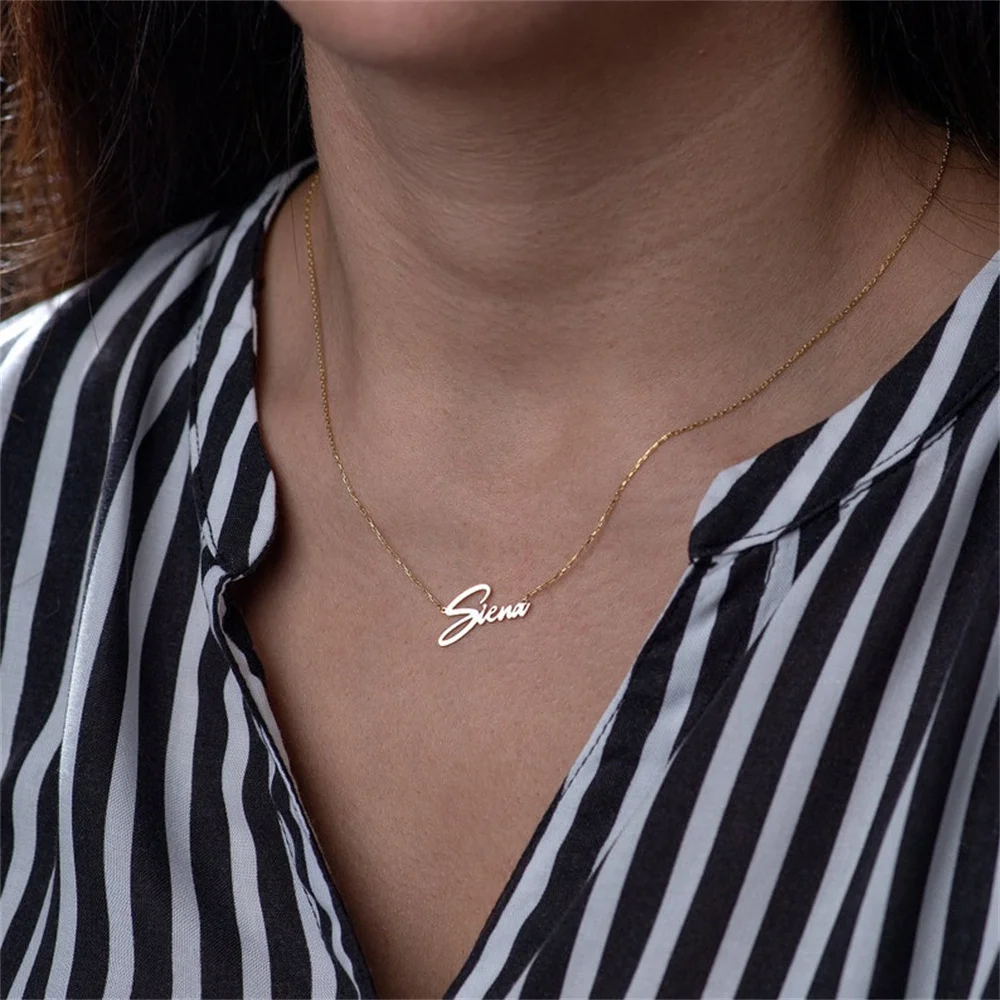 

Custom Handwriting Name Necklace Stainless Steel Jewelry Pendant Charm Couple Chain Kids Choker Personalized Gifts For Baby Girl