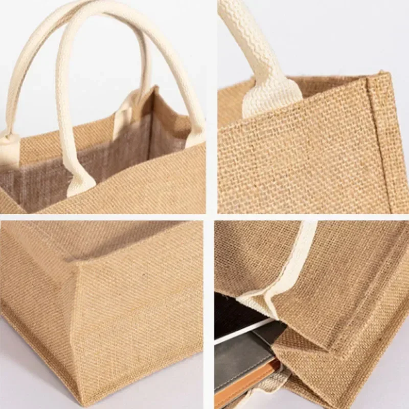 Vintage Women Linen Tote Shopper Purses Large Summer Beach Handbags Portable Eco Top Handle Shopping Bag Multiple Sizes Handbag