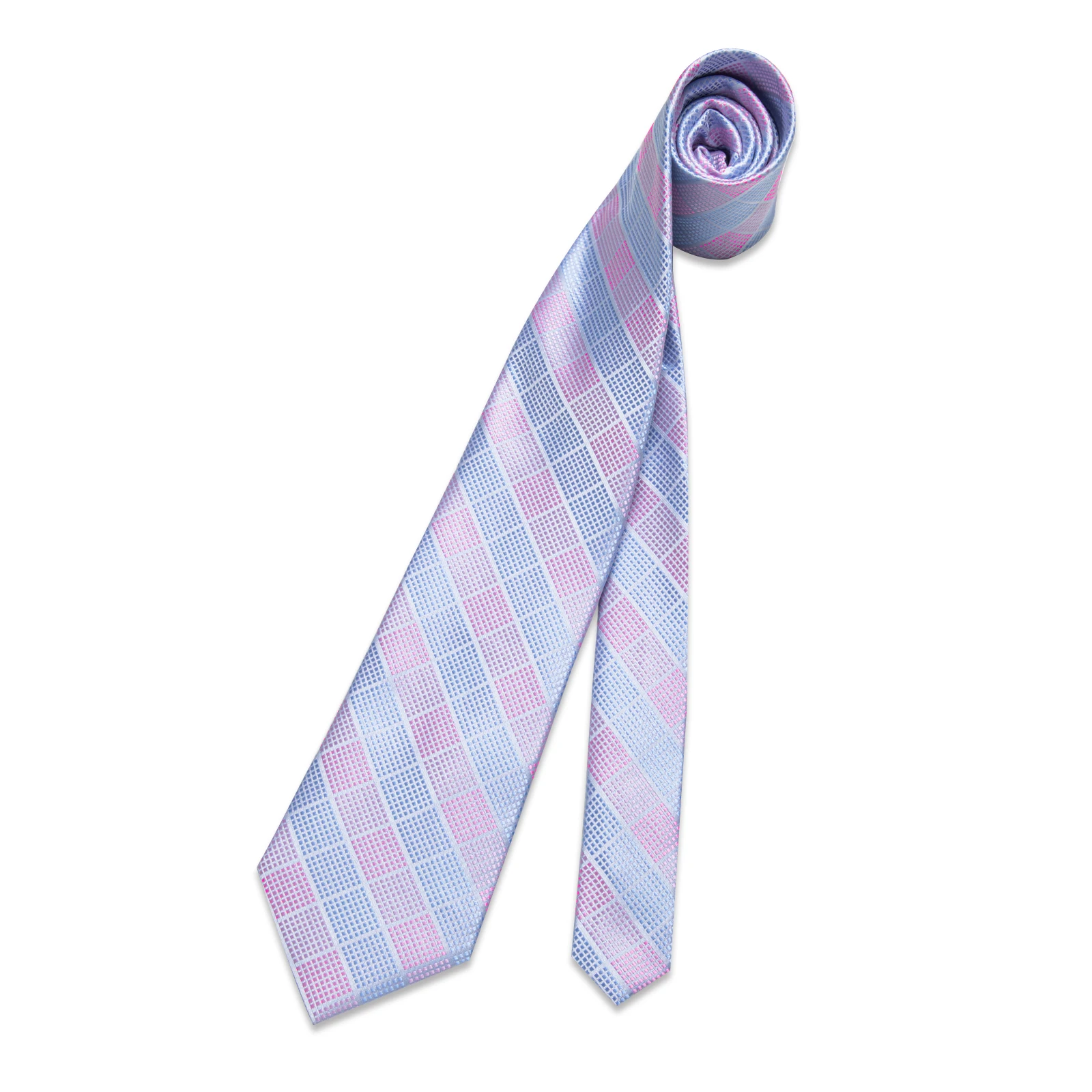 Fashion Blue Pink Check Plaid Ties for Men 8cm Wedding Party Accessories Necktie Set Handkerchief Cufflinks Gift Wholesale