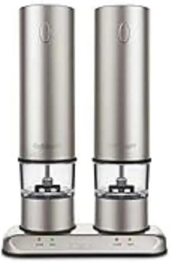 

Rechargeable Electric Salt & Pepper Mill Set in Brushed Stainless Steel, Adjustable Grind with LED Light