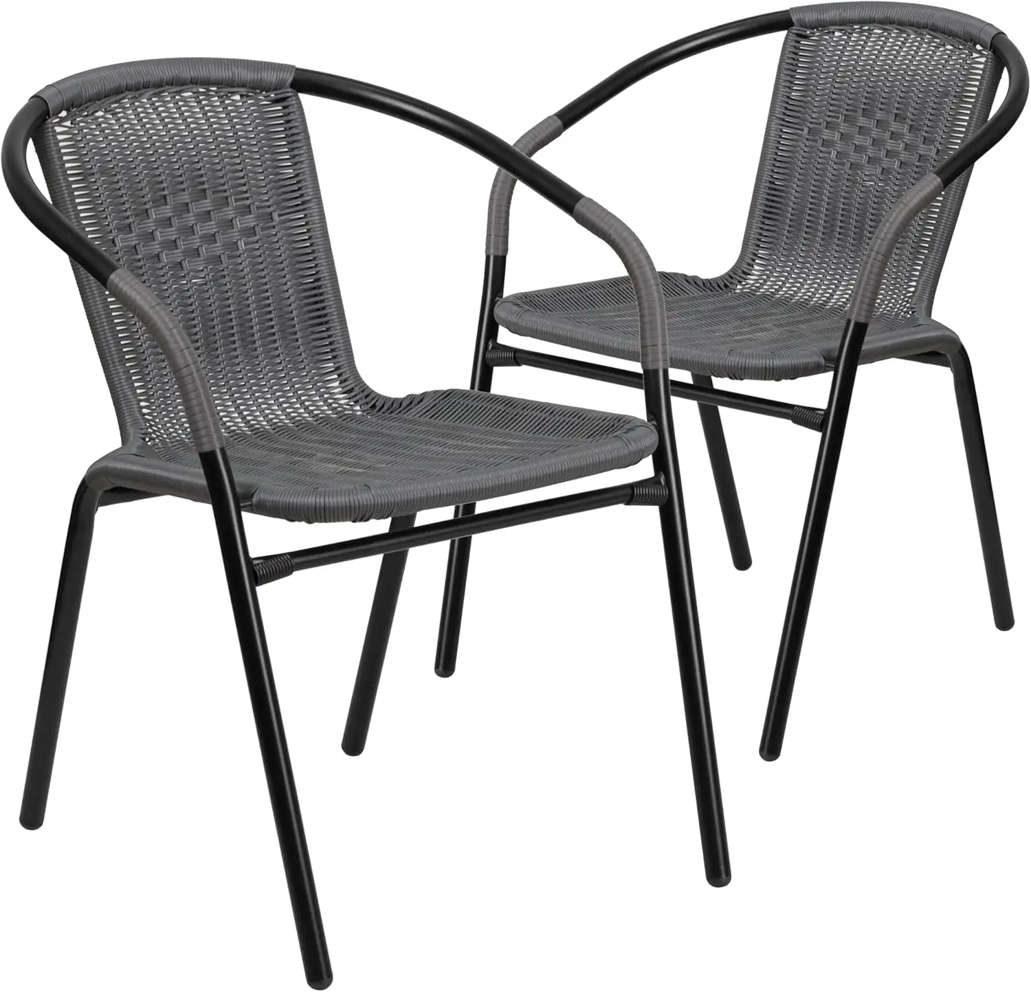 

2 Pack Gray Rattan Indoor-Outdoor Restaurant Stack Chair with Curved Back