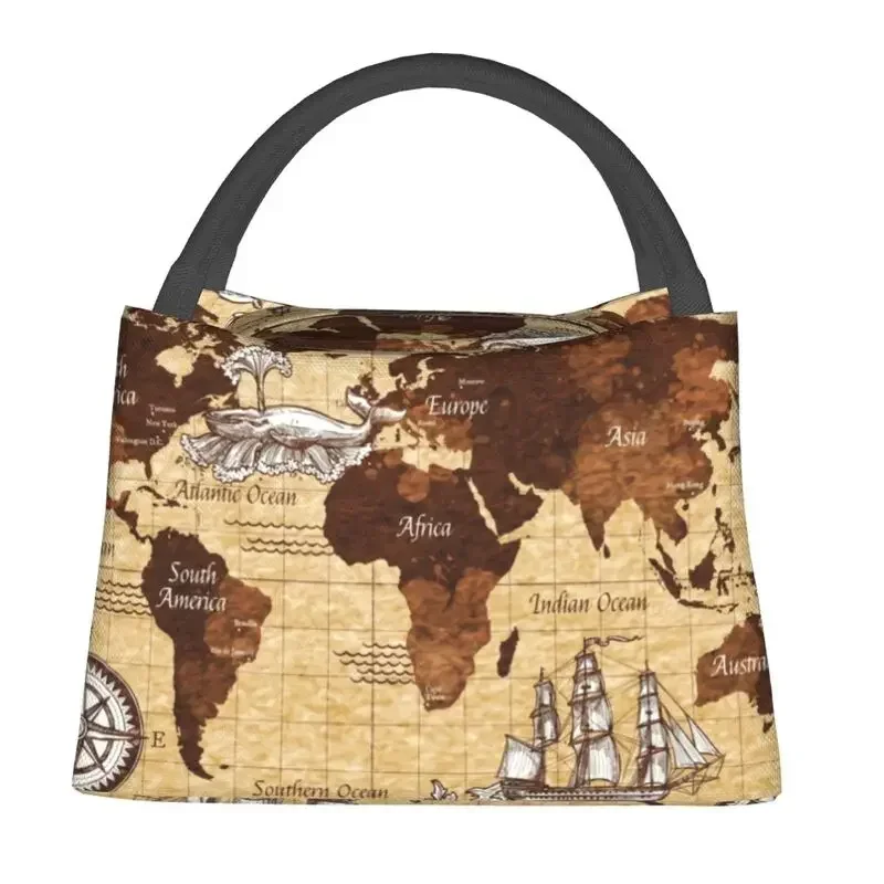 Custom Pirate Bay Secret World Map Lunch Bags Men Women Warm Cooler Insulated Lunch Boxes for Picnic Camping Work Travel