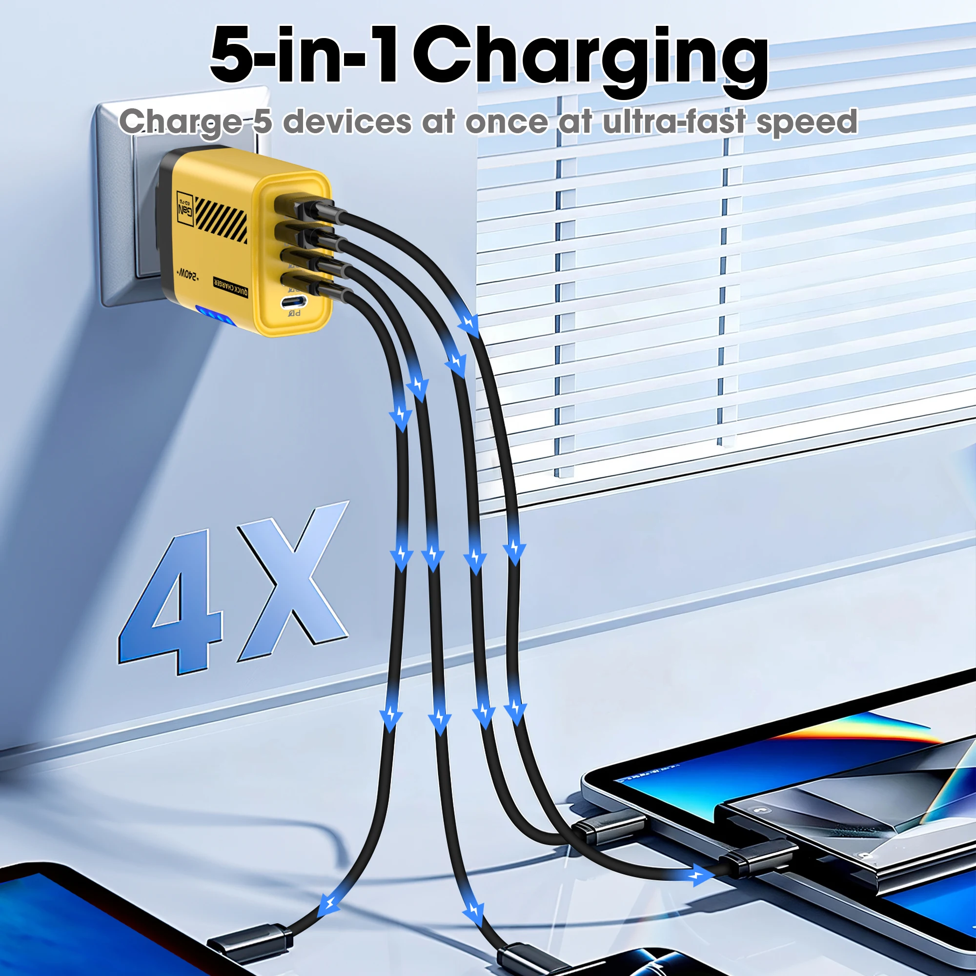 5 in 1 240W GaN USB C Charger Fast Charging Phone Charger Adapter For iPhone Samsung Xiaomi EU/US Plug Quick Charge Wall Charger