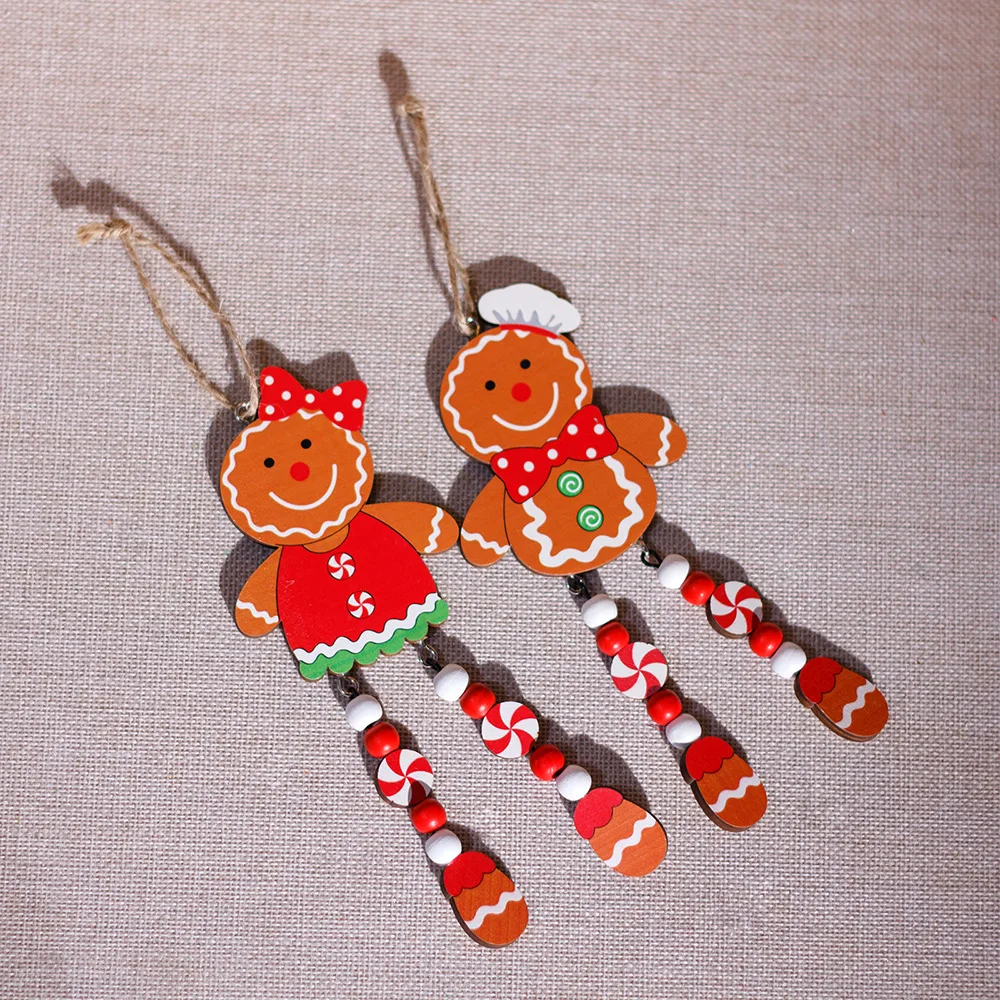 1/2pcs Christmas Tree Pendant Wooden Ornaments Pendant Festival Supplies Gingerbread Man Pendant Decorations Accessories