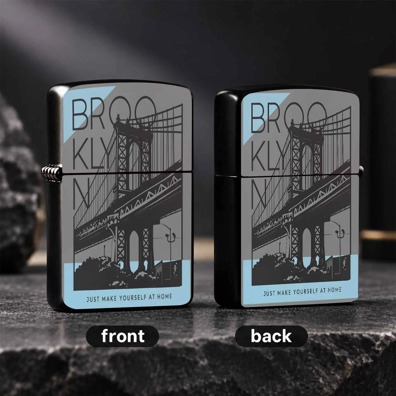 Brooklyn Stylish City Landmark Printed Lighter, Vintage Brooklyn Bridge Themed Portable Ignition Tool, Sleek Minimalist Art Design, Ideal For Daily Carry, Outdoor Camping, Home Office Use, Nice Practical Gift For Friend A Humorous And Inter