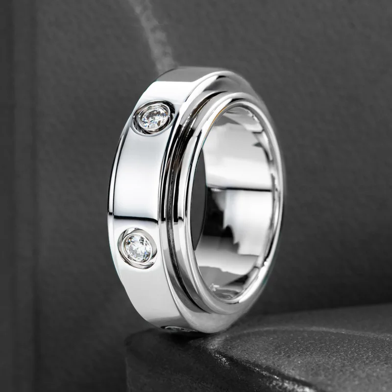 Carnica Luxury 2.5mm 0.36CT Real Moissanite Ring Rotatable Copper Setting for Men Women Sparkling Wedding Jewelry GRA D Color