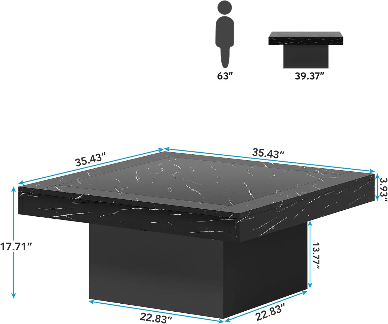 Coffee Table Square LED Coffee Table Engineered Wood Low Coffee Table for Living Room