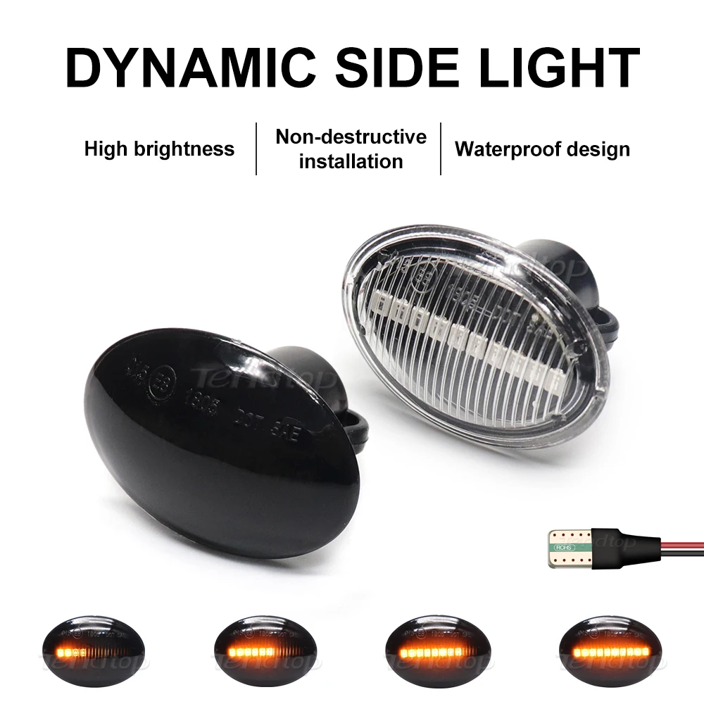 2pcs Dynamic LED Flashing Turn Signal Light Side Marker Lamp For FIAT 500 500C 500L  Abarth 500 595 695 Car Fender Lights