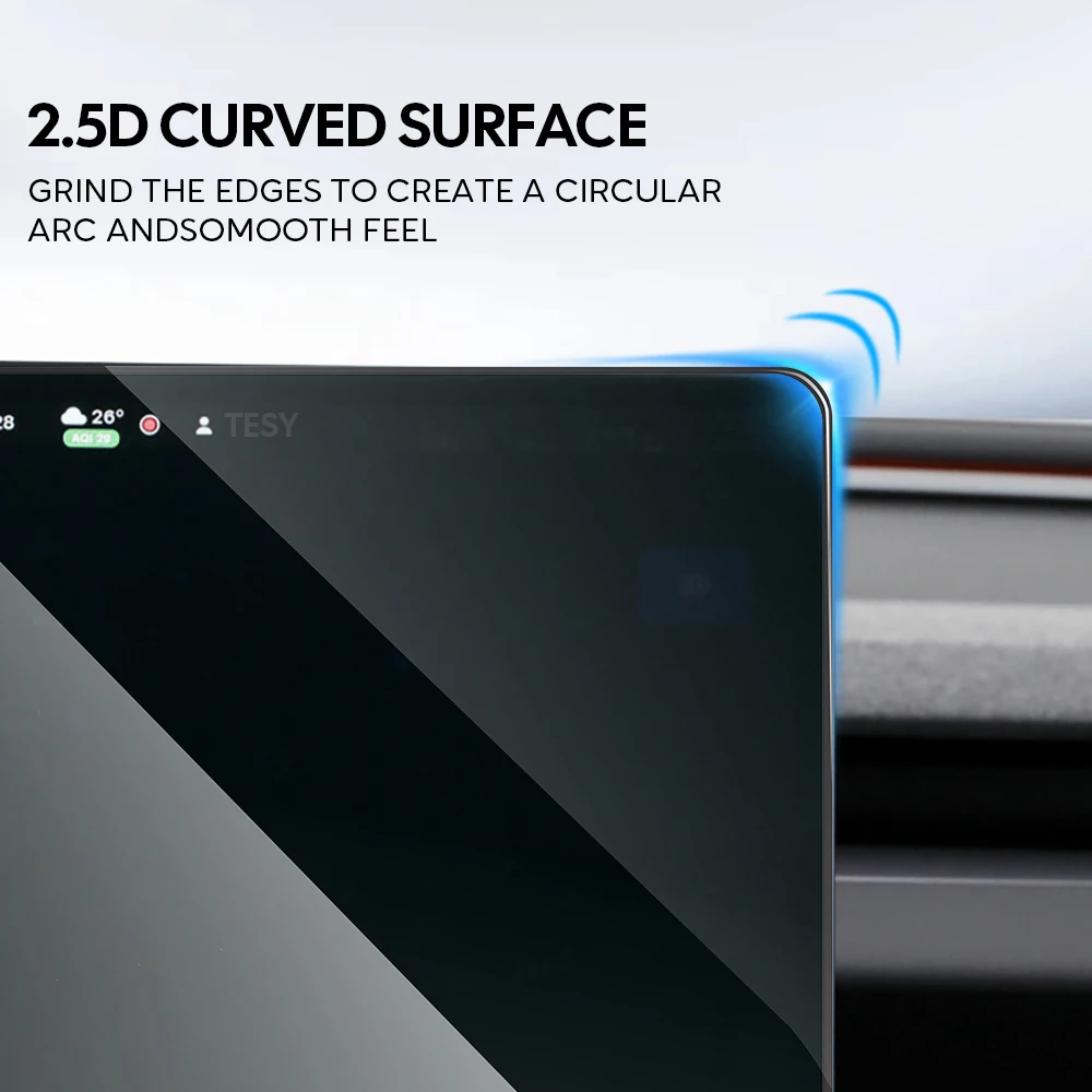For Tesla New Model Y Launch 2025 Model 3 Highland 2024 Tempered Glass Screen Protecor with Full Covered Soft Black Frame
