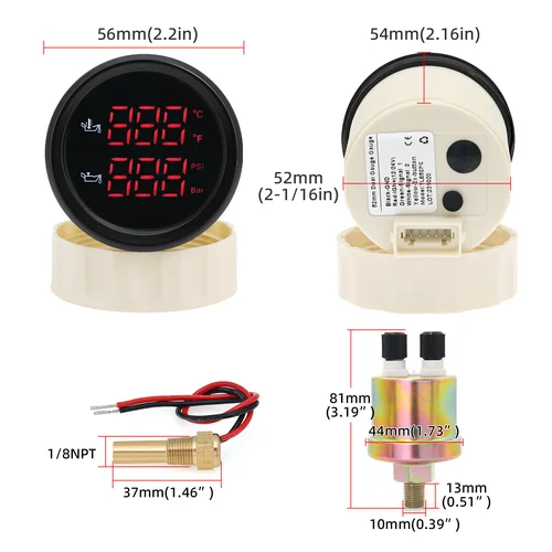Imagen 2 del producto Medidor multifuncional 2 en 1 presión de aceite Digital automática + temperatura de aceite 12V 24V 2 ""52mm medidor de temperatura LED impermeable para coche camión barco