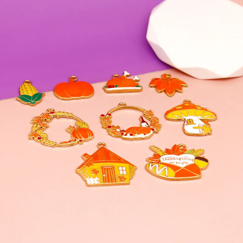 20 pcs/lot Fashion Thanksgiving Day Turkey Pumpkin Pendant Making Accessories Charms Earrings/Necklace Handmade DIY Jewelry