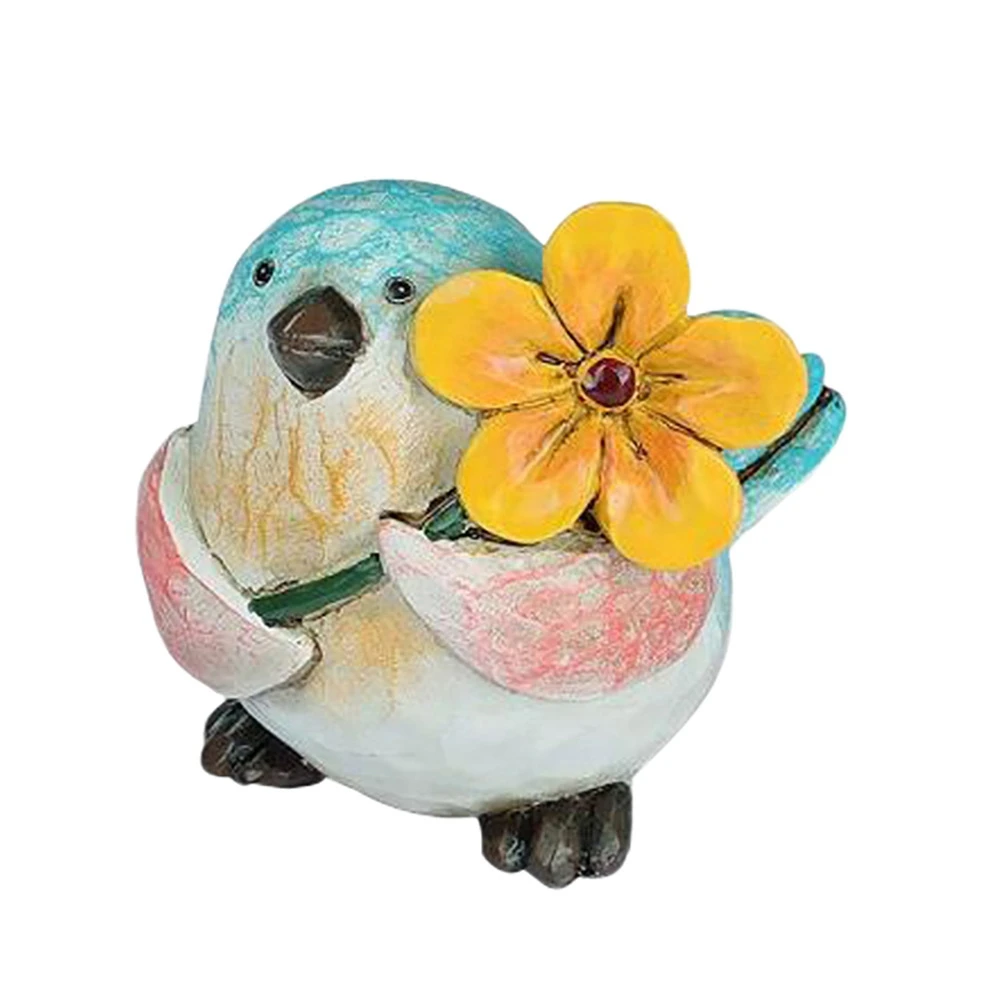 AA94-Garden Statues Colorful Bird With Flower Statue Ornament Resin Animals Figurines For Home Garden Courtyard Decoration