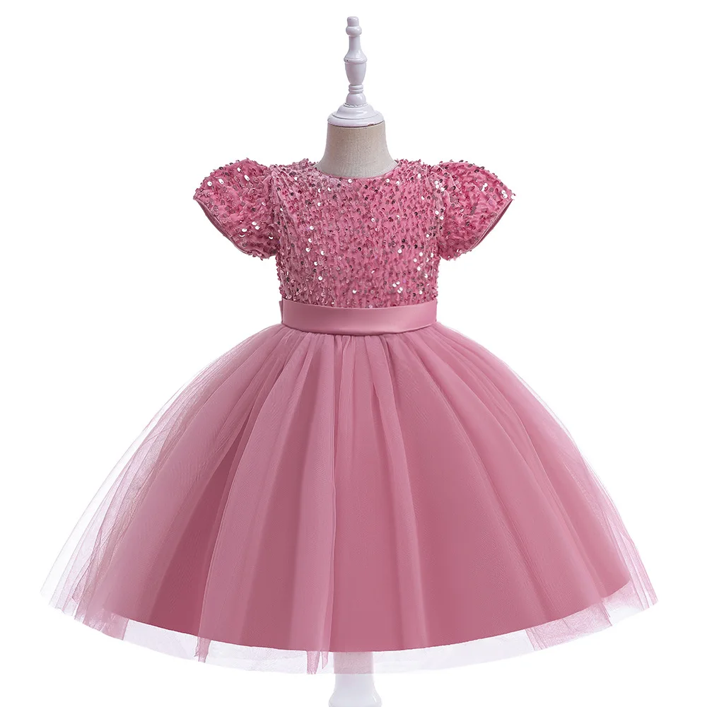 

Little Girls Sequined Flower Girl Birthday Party Formal Dress Girls Graduation Ceramony L5316Short Gown