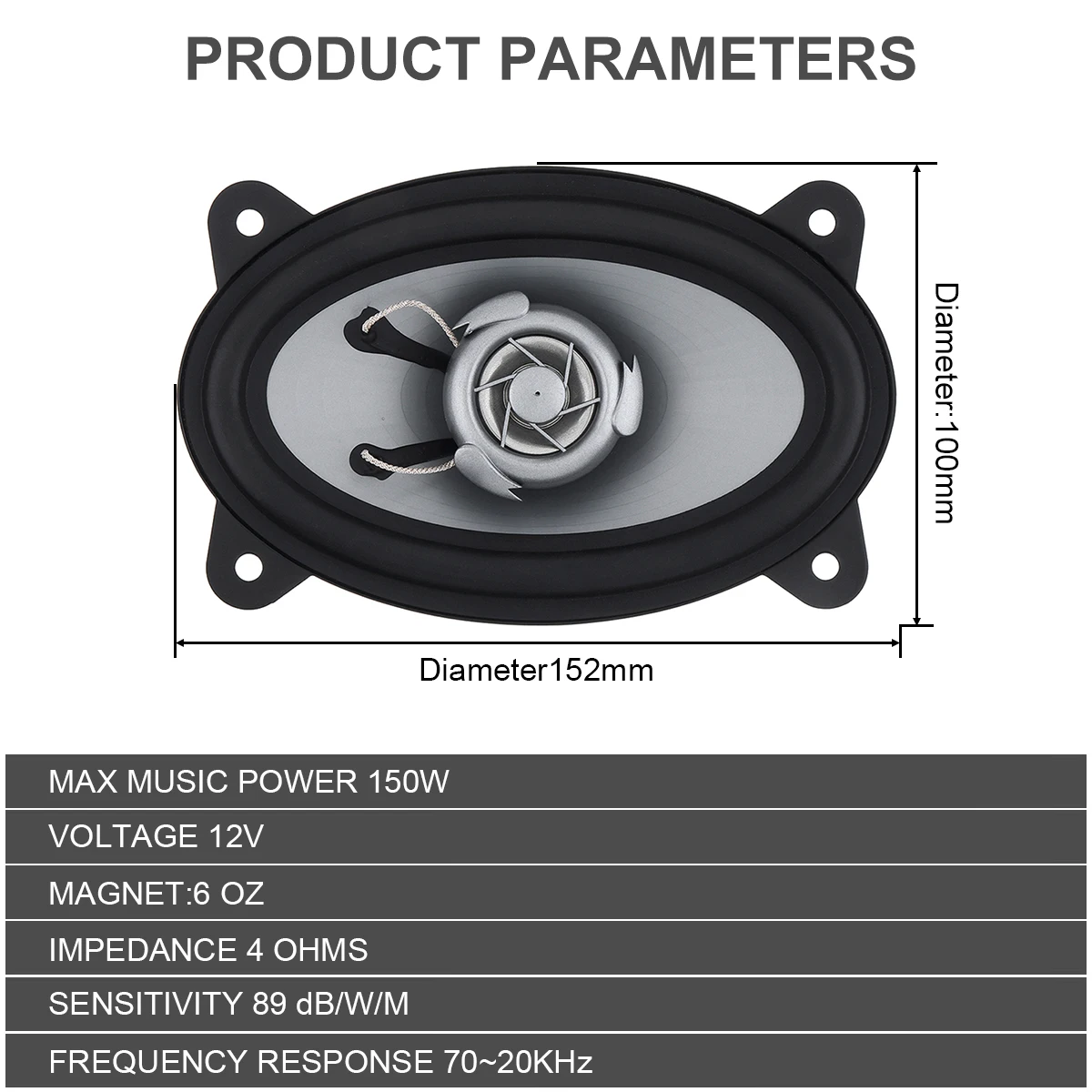 2pcs 150W Audio Full Range Frequency Coaxial Speaker, 2 Way Auto Music Stereo Hifi Speakerser