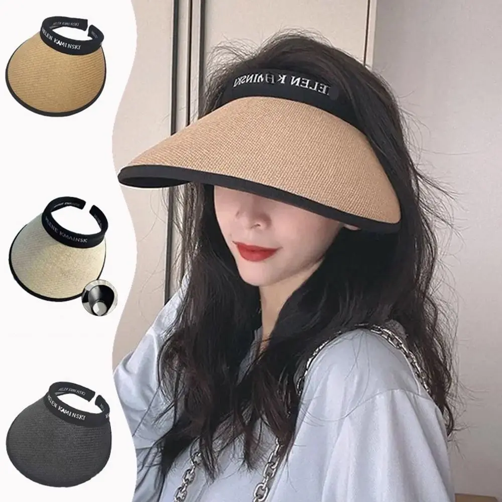 Adjustable Foldable Beach Hat Portable Roll-up UV Protection Empty Top Cap Summer Casual Wide Brim Straw Cap