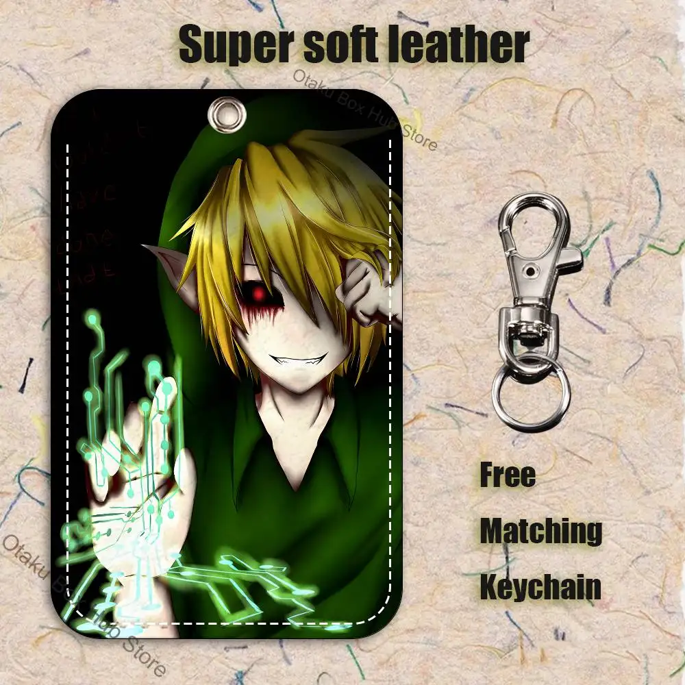 C-Creepypastas Ben drowned Pattern 1Pc PU Leather Card Holder Keychain Key Ring Door Lock Access Tags ID Card Case Keychain Card