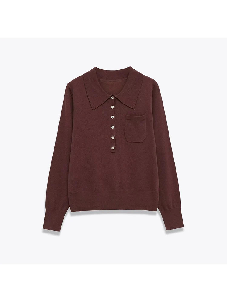 เสื้อสเวตเตอร์แขนยาวสีพื้นสไตล์ยุโรปสำหรับผู้หญิง ดีไซน์เรียบหรู ดูดี มีสไตล์ มีกระเป๋าเดียว