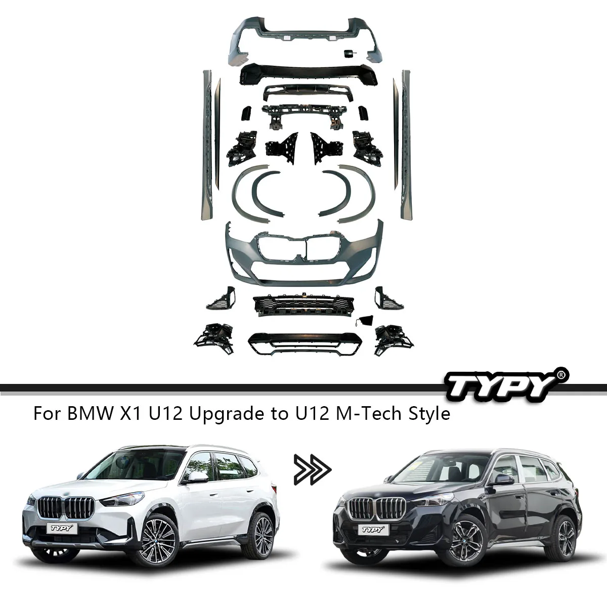 

Комплект кузова TYPY нового дизайна для BMW X1 U12 2023, обновление до U12 M-Tech Style, комплект кузова, бампер в сборе, боковая юбка